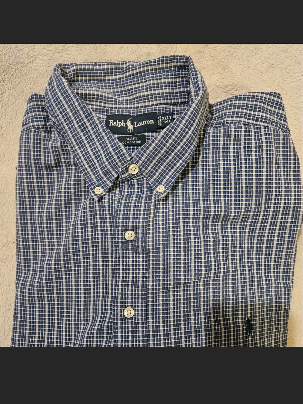 Classic Ralph Lauren Navy and White Check Button-Down Shirt
